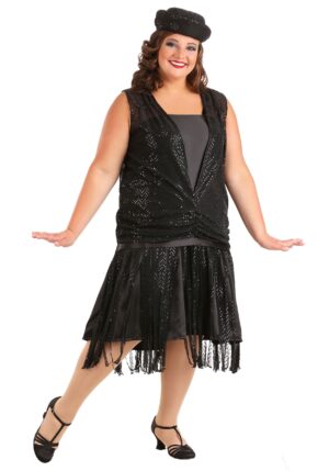 Women's Plus Size Black Jazz Flapper Costume | Exclusive