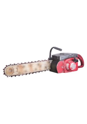 22-Inch Red Rusted Finish Chainsaw Animated Prop | Scary Halloween Decorations