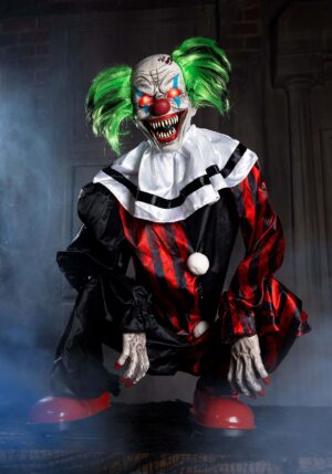 2.9FT Crouching Red Clown Animatronic Decoration | Halloween Animatronics
