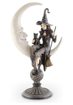 20-Inch Crescent Moon with Sitting Witch Statue | Witch DÃ©cor