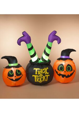 64" Lighted Inflatable Witch & Pumpkins Halloween Prop | Inflatable Decorations