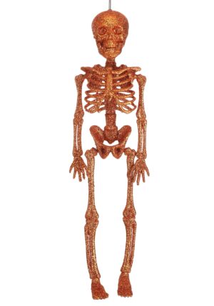 16" Glittering Orange Skeleton Halloween Prop | Mini Skeletons