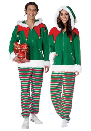 Holiday Elf Zipper Jumpsuit Adult Costume | Elf Costumes