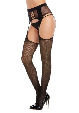 Women's Black Suspender Garter Fishnet Pantyhose | Costume Tights