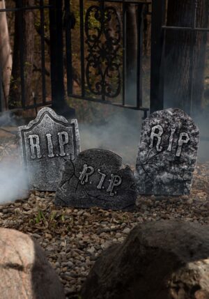 Crooked Set of 3 Stone Tombstone Decoration | Graveyard Decorations