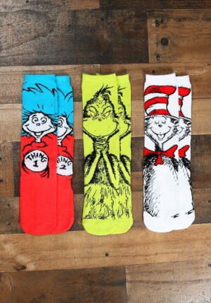 Dr. Seuss Character 3 Pair Crew Sock Set for Adults