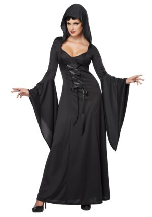 Hooded Black Lace Up Robe Costume for Women | Gothic Costumes