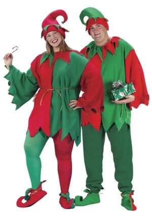 Adult Plus Size Red & Green Elf Costume