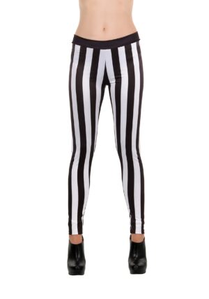 Women's Black and White Costume Striped Leggings | Costume Accessories