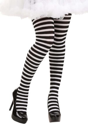 Women's Black/White Striped Tights | Costume Tights
