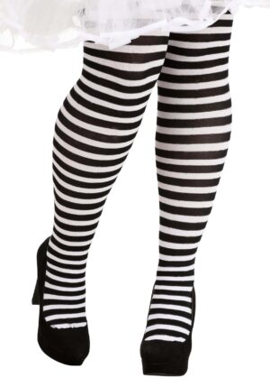 Plus Size Black/White Striped Women's Tights | Costume Tights