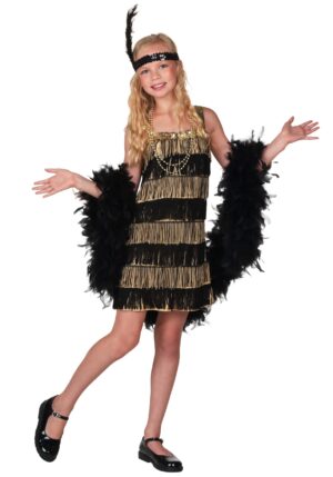 Girl's Gold and Black Fringe Flapper Costume