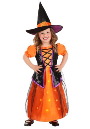 Girl's Orange Light-Up Witch Toddler Costume | Witch Costumes