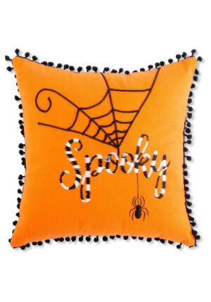 12-Inch Orange Halloween Pillow with White and Black Embroidery Decoration | Halloween Pillows