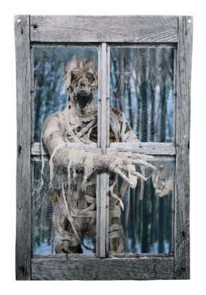 47-Inch Mummy Crashing the Window Halloween Printed Curtain Prop | Wall Decorations