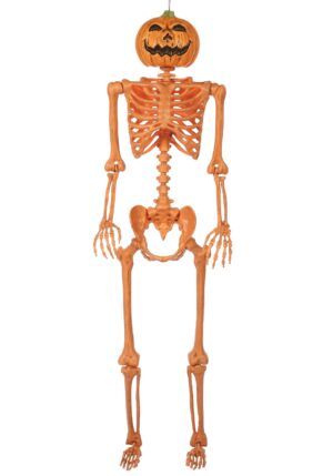 5FT Orange Skeleton with Pumpkin Head Halloween Prop | Pumpkin Decorations