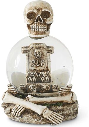 6-Inch Skeleton Water Globe with Tombstone Prop | Table Decorations
