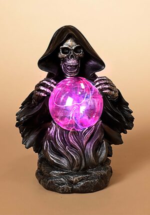 9-Inch Grim Reaper with Lighted Static Magic Ball Decoration | Table Decorations