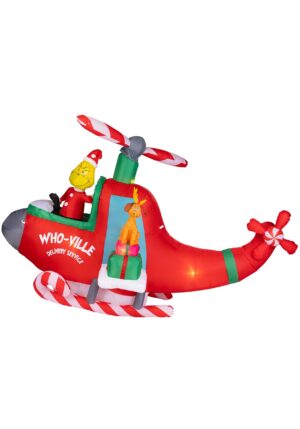 10FT Animated Inflatable Grinch in Helicopter Decoration | Christmas Decorations