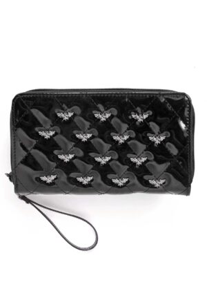 Bat Studded Quilted Faux Patent Black Wallet | Halloween Wallets