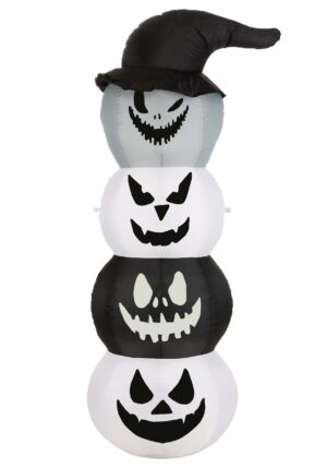 5FT White & Black Inflatable Stacked Jack O Lantern Decoration | Halloween Inflatables