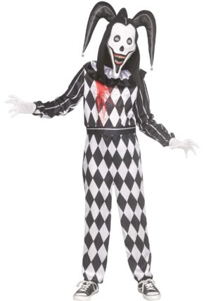Smiler Dark Jester Boy's Costume | Evil Clown Costumes
