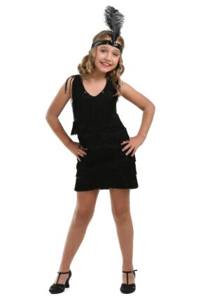 Kid's Black Fringe Flapper Costume | 20's Costumes
