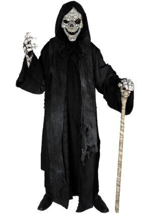 Adult Dark Reaper Costume Coat with Skull Mask and Skeleton Gloves | Grim Reaper Costumes