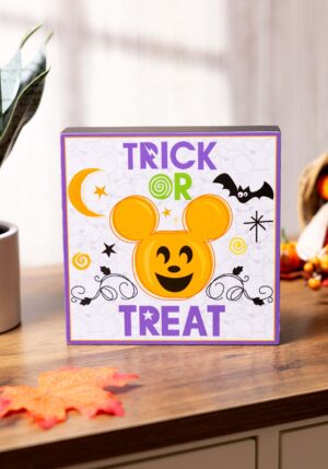 6-Inch Disney Mickey Pumpkin Trick or Treat Wooden Box Sign Halloween Decoration | Disney Decorations