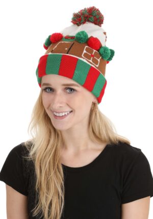 Gingerbread House Christmas Knit Hat with Pom Pom | Christmas Hats