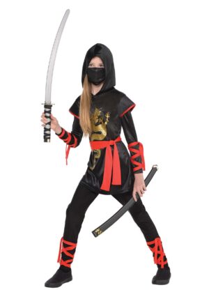 Gold Dragon Ninja Girl's Costume | Kid's Ninja Costumes
