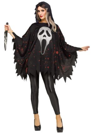 Women's Ghost Face Glitter Costume Poncho | Scream Costumes