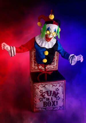 4FT Horrifying Jack in Box Animatronic Halloween Prop | Evil Clown Decorations