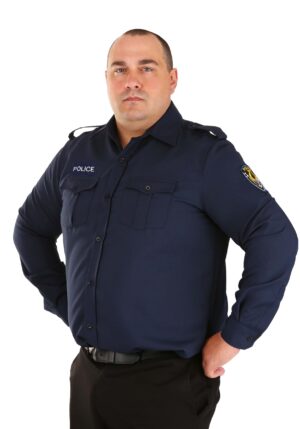Plus Size Men's Long Sleeve Police Shirt