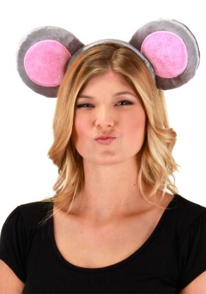Mouse Ears Headband & Tail Costume Kit - Gray Velour Animal Accessory Set for Halloween Fancy Dress Party
