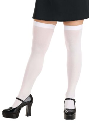 Women's White Opaque Thigh High Stockings | Costume Accessories