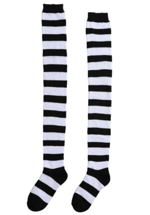 Plus Size Black and White Striped Women's Witch Socks | Witch Accessories