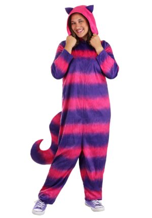 Adult Plus Size Cheshire Cat Onesie Costume | Alice in Wonderland Costumes