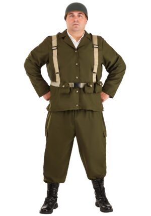 Plus Size Deluxe WW2 Soldier Men's Costume | Military Costumes