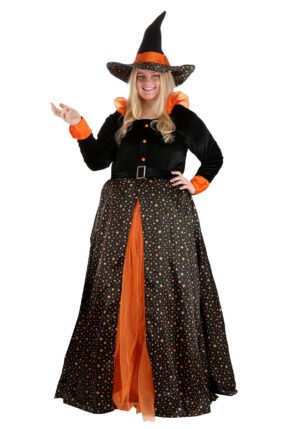 Plus Size Sparkling Orange Witch Women's Costume