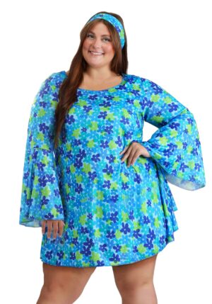 Plus Size Wild Flower 70's Hippie Dress Costume for Women