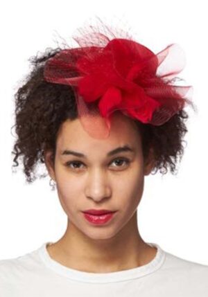 Red Burst Trim Fascinator Hat For Adults