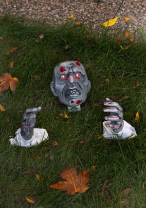 Zombie Head and Hands with Lights Prop Decoration | Scary Decorations
