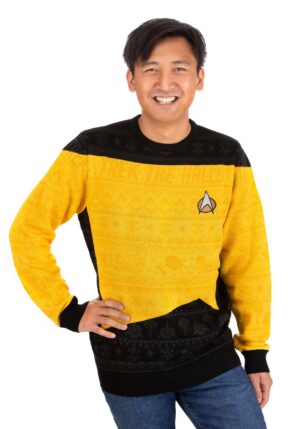Star Trek "Trek the Halls" Adult Yellow Christmas Sweater | Holiday Sweaters
