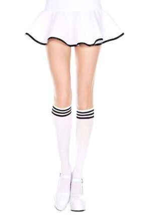 Women's White and Black Athletic Knee High Stockings | Costume Accessories