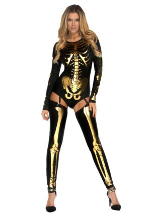 Gold Bad to the Bone Women's Costume | Sexy Skeleton Costumes