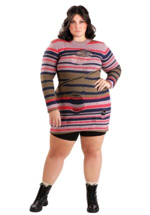 Women's Plus Size Astrid Striped Distressed Sweater Dress | Plus Size Costumes