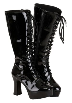 Sexy Black Faux Leather Knee High Women's Boots | Costume Boots