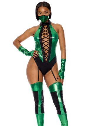 Sexy Green Video Game Kombat Fighter Women's Costume | Sexy Video Game Costumes