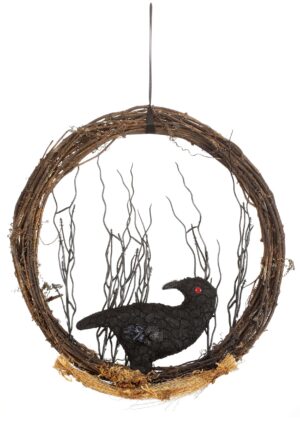 12-Inch Gothic Black Crow Wreath Decoration | Halloween Wreath